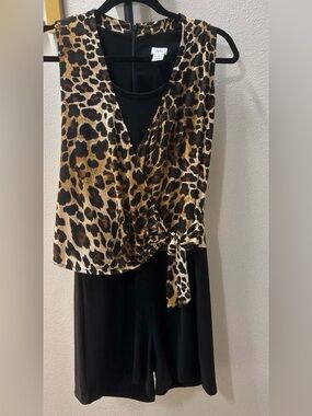 Caché Sleepwear XS Leopard Print Surplice Wrap Front Sleeveless Romper